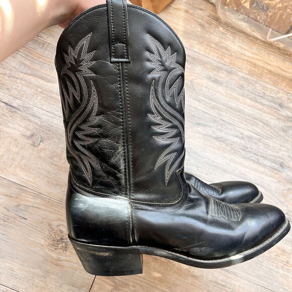 Laredo Cowboy Boots Mens 12D Black Leather Western Pull On Stitched Vintage main image 7